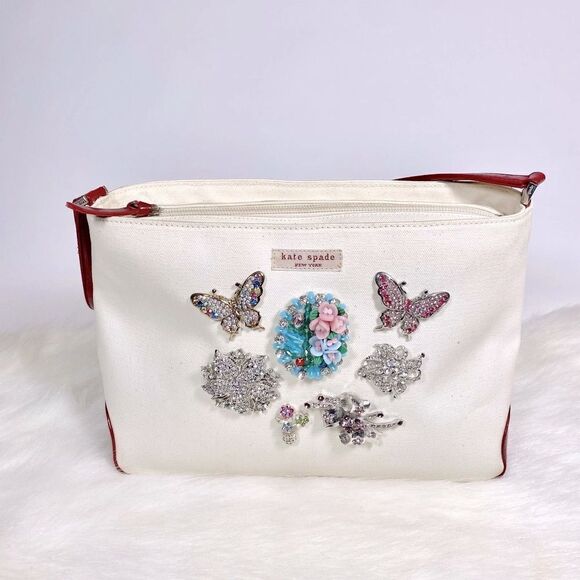 Custom Kate Spade Canvas Handbag Red Patent Leather Trim - Picture 5 of 10